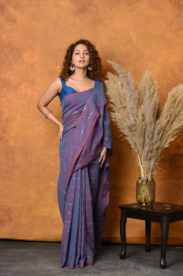 Very Much Indian Solid/Plain Handloom Pure Cotton Saree(Purple)