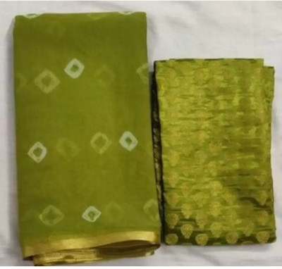 Swarne Geometric Print Bandhani Chiffon Saree(Green)