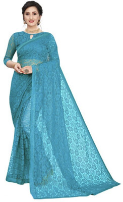 NG CREATION Self Design Bollywood Net Saree(Blue)