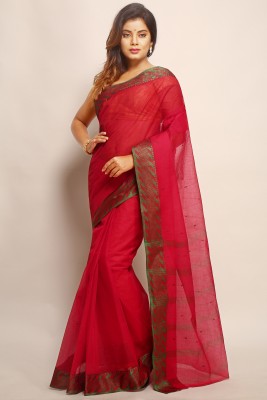 WoodenTant Woven Tant Pure Cotton Saree(Red)