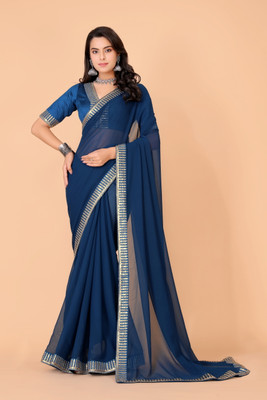 ANANT DESIGNER STUDIO Embroidered Bollywood Georgette Saree(Blue)