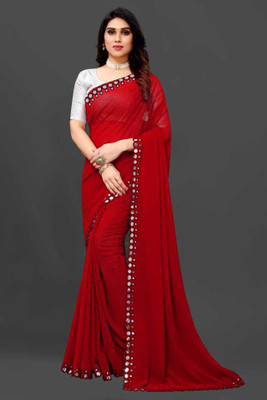 Radhika Creation Embellished Bollywood Georgette, Chiffon Saree(Red)