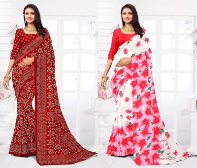 STYLEVEDA Paisley Daily Wear Georgette Saree(Pack of 2, Red)