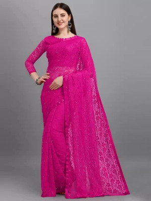 VRLOOKMEFASHION Embroidered Bollywood Net Saree(Dark Green)
