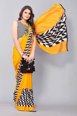 ANIRAV Striped Bollywood Georgette Saree(Yellow)