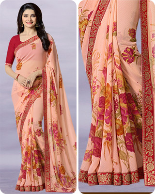 V And V Shop Printed Bollywood Georgette Saree(Orange)
