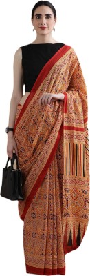 dosayafabrics Printed Daily Wear Pure Cotton Saree(Orange)