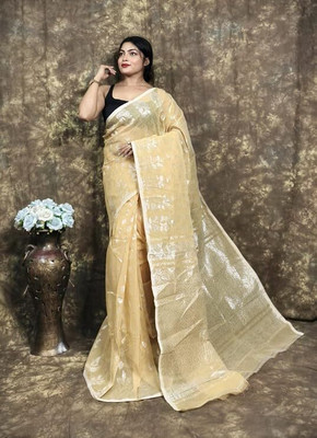 Pasum's Woven, Self Design Jamdani Cotton Silk Saree(Beige)