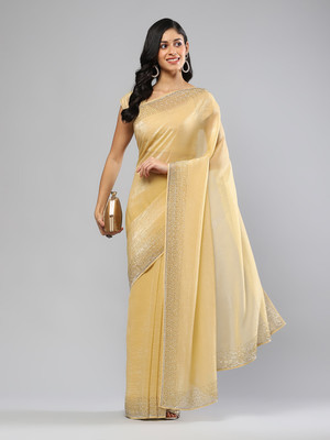 Meena Bazaar Woven Bollywood Chanderi Saree(Beige)