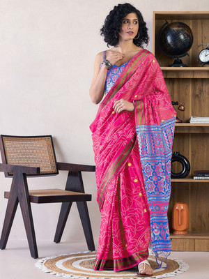 Divastri Printed Daily Wear Cotton Blend Saree(Pink)