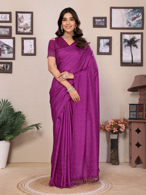 AVANTIKA FASHION Woven, Embellished, Dyed Bollywood Pure Silk, Art Silk Saree(Purple)