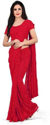 NORAFLEX Embroidered Bollywood Net Saree(Red)