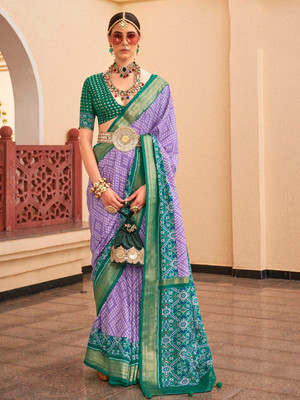 ANOUK Printed Ikkat Silk Blend Saree(Purple)