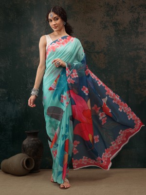 Divastri Digital Print Bollywood Polyester Saree(Light Blue)