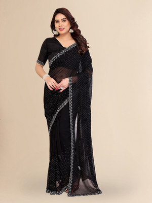 Moda Rapido Self Design, Embellished Daily Wear Georgette Saree(Black)