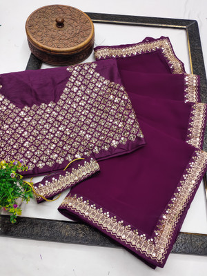 FASHIONFOXX Solid/Plain Bollywood Georgette Saree(Purple)