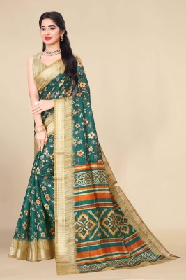 KISSAH Woven Bollywood Cotton Silk Saree(Dark Green)