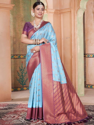 ANOUK Woven Chanderi Silk Blend Saree(Blue)
