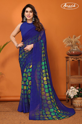 Anand Sarees Printed Daily Wear Georgette Saree(Dark Blue)