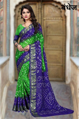 S M PATEL CO Printed Bandhani Art Silk Saree(Multicolor)