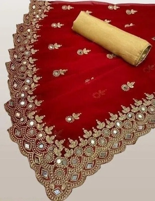 J6 Designers Embroidered Daily Wear Georgette Saree(Red)