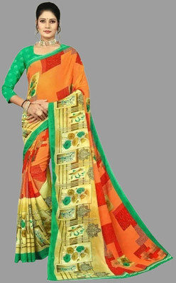 Vimalnath Synthetics Printed Mysore Georgette Saree(Orange)