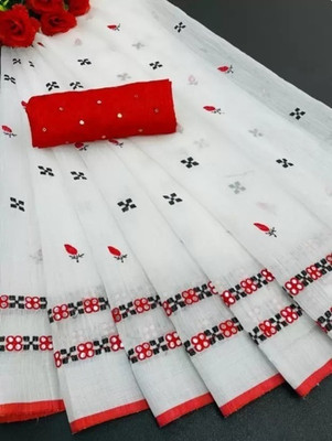 Sayal Creation Self Design Daily Wear Cotton Linen Saree(Red)