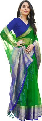 Aarunika fashion Solid/Plain Bollywood Organza Saree(Dark Green)