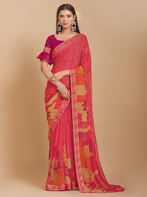 Anouk Rustic Printed Daily Wear Chiffon Saree(Pink)