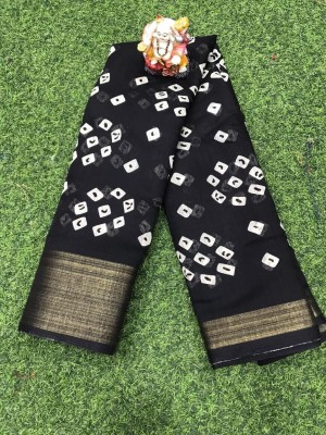 khial Printed Bandhani Cotton Blend Saree(Black)