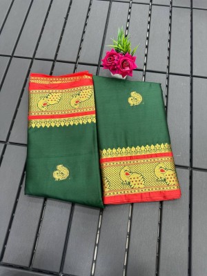 SAHAJ FAB Woven Handloom Cotton Blend Saree(Green)