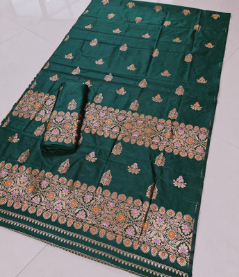Garbguru Woven Mekhela Chador Pure Silk Saree(Green)
