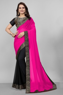 Om Sai Creation Embellished, Self Design Bollywood Georgette Saree(Pink, Black)