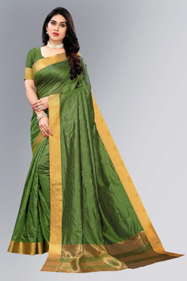 HouseOfCommon Self Design, Solid/Plain Chanderi Georgette Saree(Green)