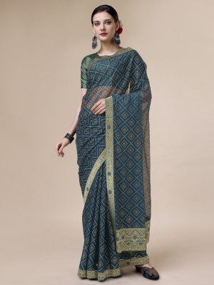 INDIAN WOMEN Woven Banarasi Chiffon Saree(Dark Green)