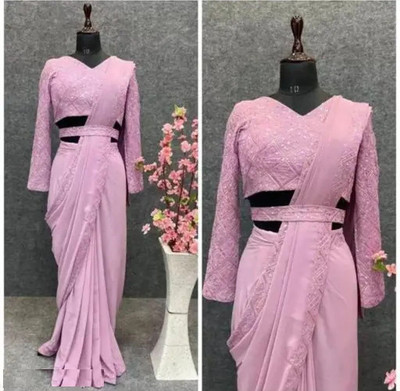 emzo Embroidered, Dyed, Self Design Bollywood Georgette Saree(Pink)