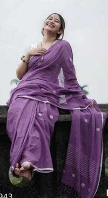 Ghosh handloom Woven Handloom Cotton Linen Saree(Purple)