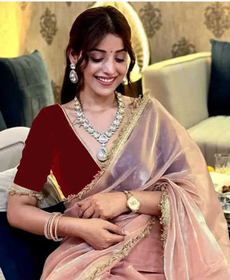 solid hendloom plus Solid/Plain Bollywood Nylon Saree(Pink)