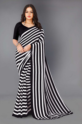 NIRMOHIFASHION Striped Bollywood Georgette Saree(Black)