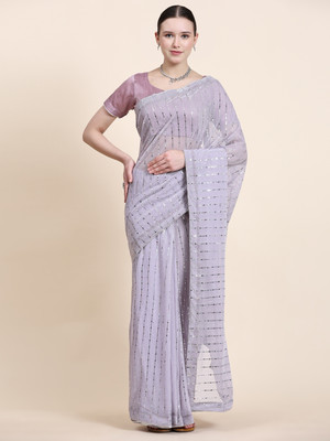 miracletex Dyed Bollywood Lycra Blend Saree(Purple)