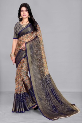 Divastri Printed, Floral Print Bollywood Brasso, Chiffon Saree(Blue)