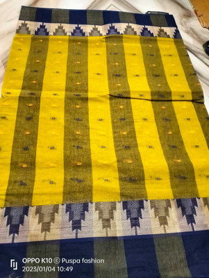 Puspa Fashion Temple Border Tant Pure Cotton Saree(Multicolor)