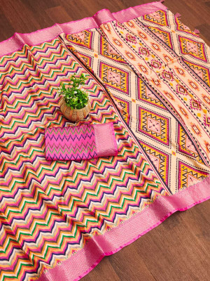 ALAGINI Printed Gadwal Cotton Blend Saree(Multicolor)