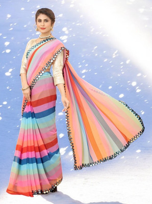 GC FAB Self Design Leheria Georgette Saree(Multicolor)