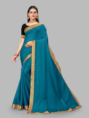 drunkline Solid/Plain, Embellished Bollywood Art Silk Saree(Light Blue)