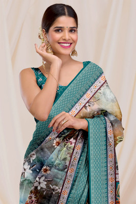 DHARMRAJ ENTERPRISE Digital Print Bollywood Cotton Jute Saree(Light Green)