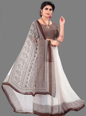 het designer studio Printed Daily Wear Georgette Saree(Brown)