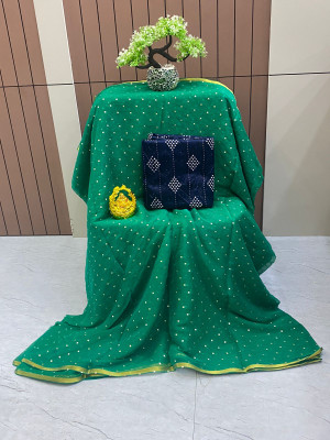 Wixera Polka Print Daily Wear Chiffon Saree(Light Green)