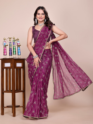 yourwish Embellished, Embroidered Bollywood Supernet Saree(Magenta)