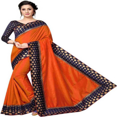ROOP SUNDARI SAREES Dyed, Solid/Plain Chanderi Cotton Blend Saree(Orange)